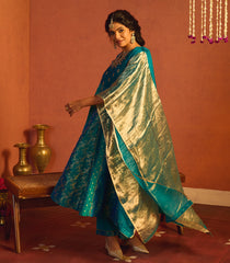 Teal Green Jaal Banarasi Anarkali Suit Set-RC5490