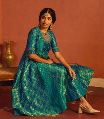 Teal Green Jaal Banarasi Anarkali Suit Set-RC5490