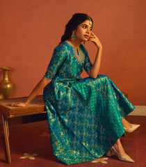 Teal Green Jaal Banarasi Anarkali Suit Set-RC5490