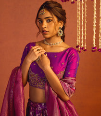 Deep Magenta Purple Banarasi Silk Lehenga Set-SK5117