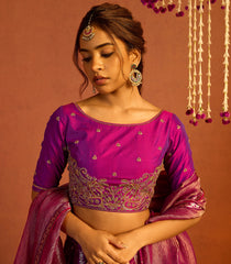 Deep Magenta Purple Banarasi Silk Lehenga Set-SK5117