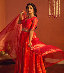 Sunset Orange Banarasi Silk Lehenga Set - SK5115