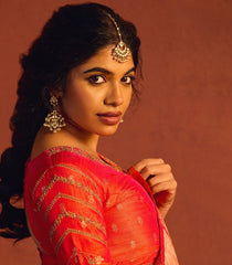 Sunset Orange Banarasi Silk Lehenga Set - SK5115