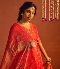 Sunset Orange Banarasi Silk Lehenga Set - SK5115