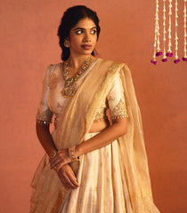 Ivory Gold Tissue Silk Lehenga Set-SK5116