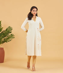 Solid Ivory Kurta With Gold Neckline