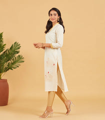 Solid Ivory Kurta With Gold Neckline