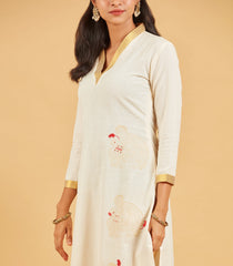 Solid Ivory Kurta With Gold Neckline