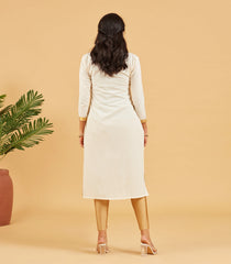 Solid Ivory Kurta With Gold Neckline