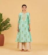 Aqua Green Floral Printed Festive Kurta