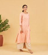 Pastel Peach Foil Printed Kurta