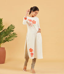 White Floral Printed Kurta