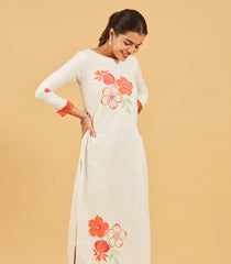 White Floral Printed Kurta