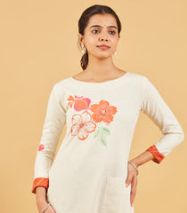 White Floral Printed Kurta