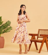 Brown Yellow Abstract Printed Cotton Dress