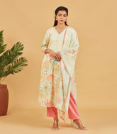 Pastel Yellow Printed Kurta Set With Dupatta
