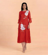 Rust Floral Embroidered Dress-DR0115