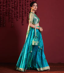 Aqua Green embroidered pure silk lehenga set -Aquamarine