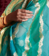 Aqua Green embroidered pure silk lehenga set -Aquamarine