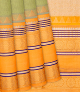 Cardamom Green Handloom Chirala Soft Silk Saree With Mustard Border-Cardamom Green