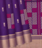 Purple Handloom Soft Silk Saree With Square Buttas-Purple