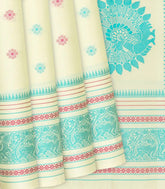 Cream Handloom Soft Silk Saree With Kamalam Buttas-Cream