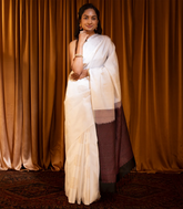 White Handloom Soft Silk Saree With Floral Buttas-White