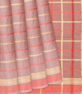 Taupe Handwoven Tussar Silk Saree With Stripes-Taupe