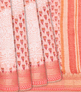 Baby Handloom Tussar Silk Saree With Printed & Embroidery Motifs-Baby Pink