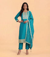 Teal Blue Festive straight fit kurta Set-RC5723