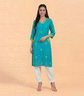 Teal blue and yellow casual kurta-RC5724