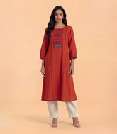 Terracotta Orange Printed Kurta-KR0890