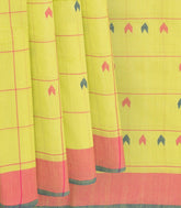 Lemon Green Handwoven Uppada Cotton Saree With Checks