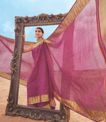 Crimson Handloom Lino Checks Silk Saree Coin Buttas