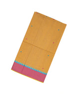 Mustard Handloom Bengal Cotton Saree With Coin Buttas-BG1074