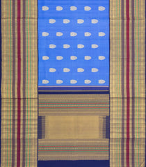 Azure Blue Handloom Mayil Thuttham Korvai Silk Saree With Meena Buttas-KA16398
