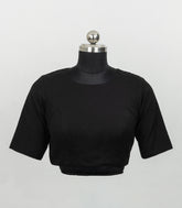 Black Woven High Neck Plain Ready Made Blouse With Back Key Hole-RB5175