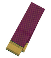 Magenta Handloom Kanchipuram Silk Saree With Checks & Contrast Border-KA13815