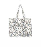 Off White Bagru Printed Handmade Cotton Quilted Tote Bag-ACS1034