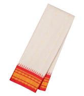 Cream Handloom Gadwal Silk Saree With Buttas & Contrast Temple Border-GA0310
