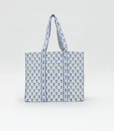 White Bagru Printed Handmade Cotton Quilted Tote Bag-ACS1033
