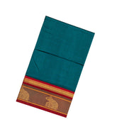 Cyan Handloom Silk Cotton Saree With Contrast Border-SC3660