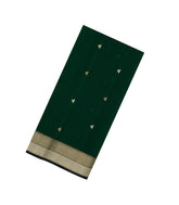 Bottle Green Handloom Maheswari Silk Cotton Saree With Buttas-SC4131