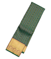 Dark Green Handloom Kanchipuram 9 Yards Silk Saree With Floral Stripes-KA13420