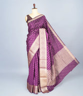 Dark Purple Woven Art Tussar Silk Saree With Floral Motifs-BL4623