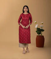 Bright Red Bandhani Inspired printed Kurta-KR0834