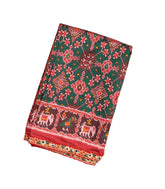 Dark Green Handloom Blended Silk Saree With Ikat Motifs & Hand Embroidered Selvage-EN1714