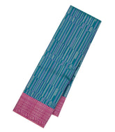 Cyan Handloom Kanchipuram Silk Saree With Stripes & Contrast Border-KA13596