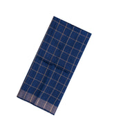Dark Blue Handloom Dupion Silk Saree With Checks & Printed Pallu-DS0601