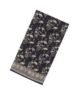 Black Printed Chanderi Cotton Saree With Bird Motifs & Sequin Work-CC1429